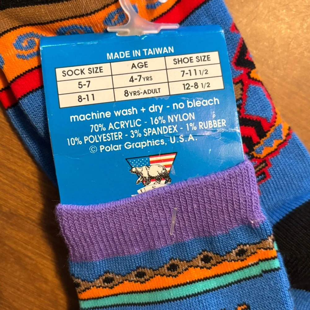 Vintage Polar Socks with Southwestern pattern, sock size 8-11